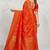 Red dola silk saree with multicolor floral zari and thread work
