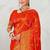 Red dola silk saree with multicolor floral zari and thread work