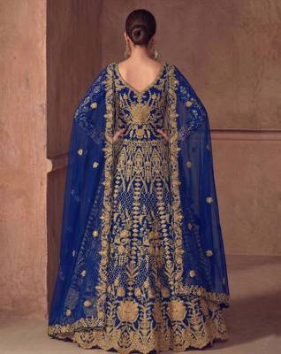 BLUE net anarkali salwar suit gown semi stitched 3