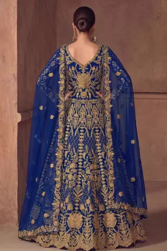 BLUE net anarkali salwar suit gown semi stitched