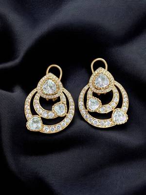 Elegant white kundan & cz gold-plated circular drop earrings for women 1