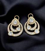 Elegant white kundan & cz gold-plated circular drop earrings for women