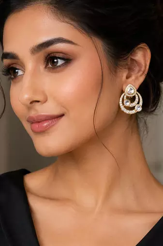 Elegant white kundan & cz gold-plated circular drop earrings for women