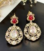 Royal ruby red & kundan inspired gold-plated statement chandbali drop earrings for women