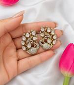 Antique gold-plated peacock design kundan & cz stud earrings for women
