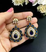 Royal blue crystal & american diamond gold-plated statement drop earrings for women