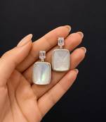 Elegant mother of pearl & cubic zirconia silver-plated statement drop earrings for women