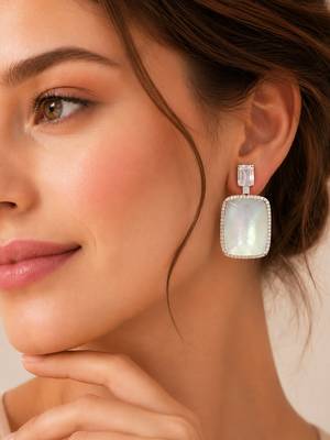 Elegant mother of pearl & cubic zirconia silver-plated statement drop earrings for women 2
