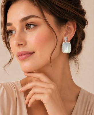 Elegant mother of pearl & cubic zirconia silver-plated statement drop earrings for women 3