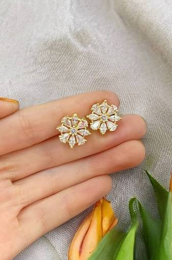 Elegant floral cubic zirconia gold-plated stud earrings for women
