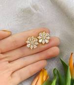 Elegant floral cubic zirconia gold-plated stud earrings for women