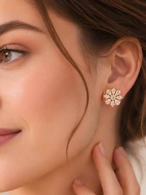 Elegant floral cubic zirconia gold-plated stud earrings for women 2