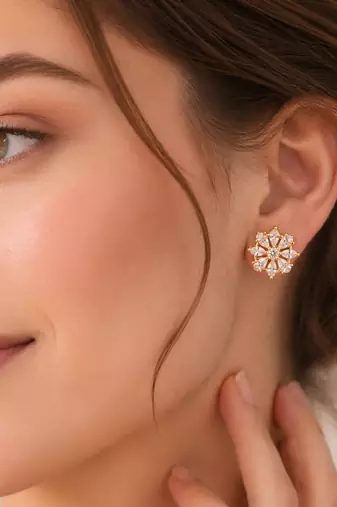 Elegant floral cubic zirconia gold-plated stud earrings for women