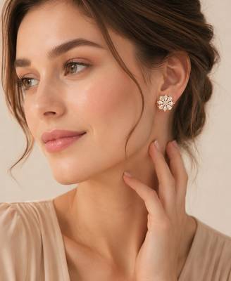 Elegant floral cubic zirconia gold-plated stud earrings for women 3