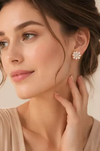 Elegant floral cubic zirconia gold-plated stud earrings for women