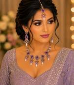 Purple color necklace set with earrings & maang tikka | kundan and agate stone | antique gold plating