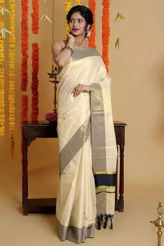 Tissue traditional kasavu saree with zari