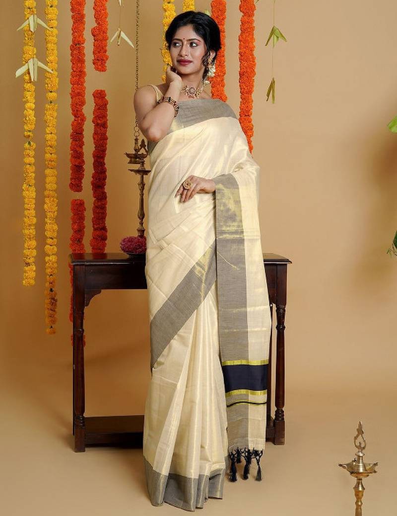 Tissue traditional kasavu saree with zari