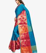 Blue & red ethnic motifs zari art silk half and half kasavu saree