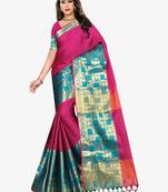 Pink & blue ethnic motifs zari art silk kasavu saree