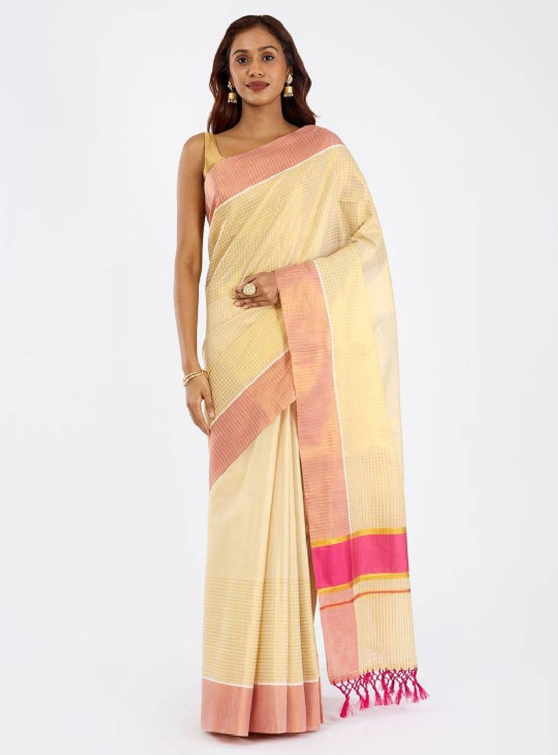 Nirjaya checked zari tissue kasavu saree