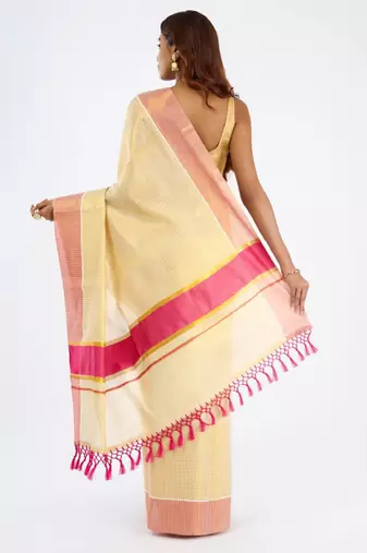 Nirjaya checked zari tissue kasavu saree