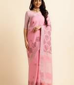 Ethnic motifs embroidered zari pure linen kasavu saree