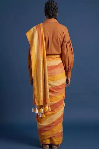 Women striped pure cotton kasavu saree with unstitched blouse