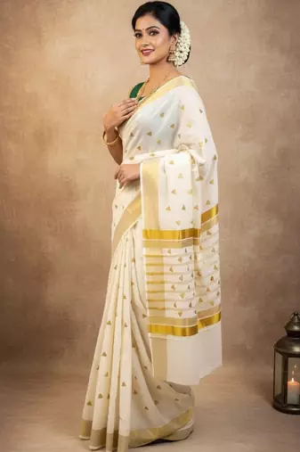 Woven design zari pure cotton kasavu saree