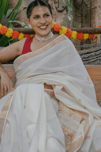 Ethnic motifs zari pure cotton handloom kasavu saree