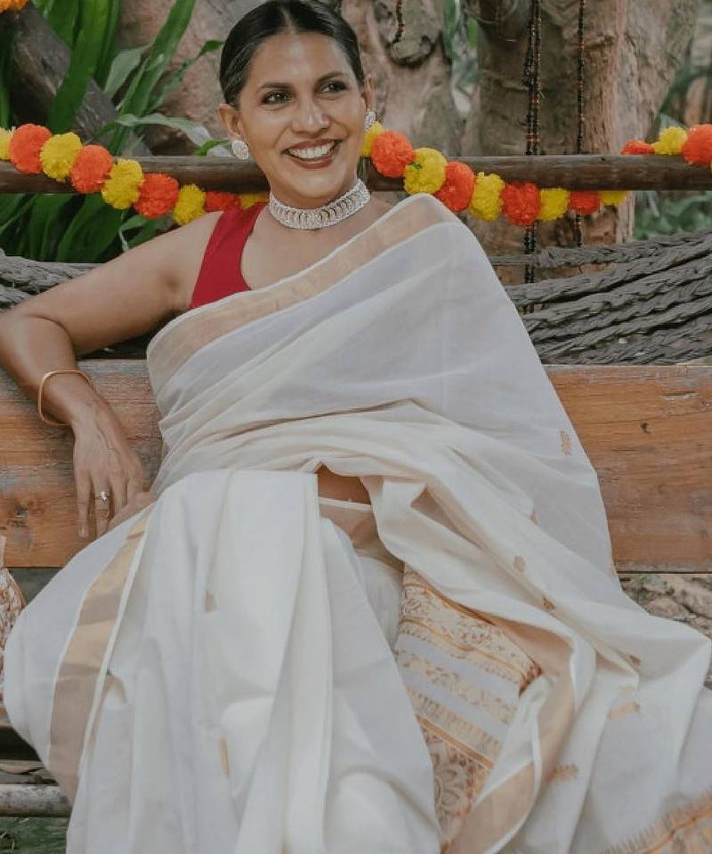Ethnic motifs zari pure cotton handloom kasavu saree