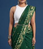 Women woven design pure cotton kasavu saree with unstitched blouse