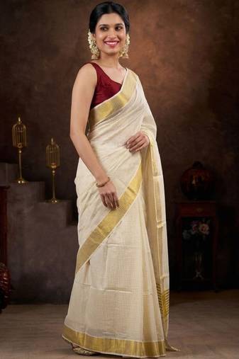 Micro check kasavu coton blouse sarees