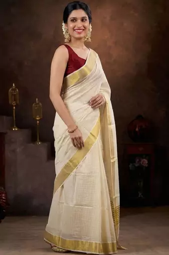 Micro check kasavu coton blouse sarees