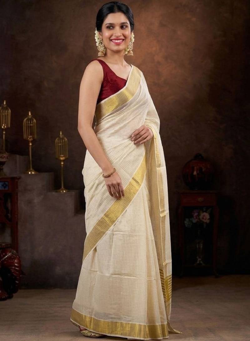 Micro check kasavu coton blouse sarees