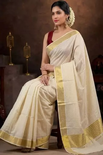 Micro check kasavu coton blouse sarees
