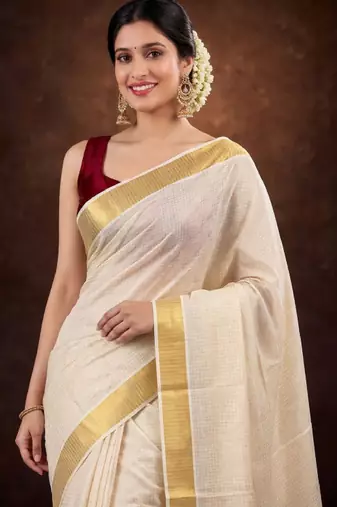 Micro check kasavu coton blouse sarees