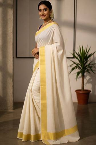 Checked pure cotton kasavu saree