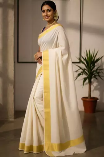 Checked pure cotton kasavu saree