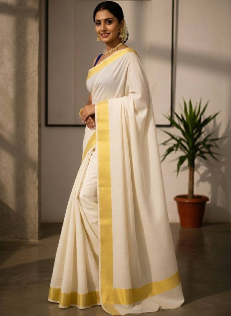 Checked pure cotton kasavu saree
