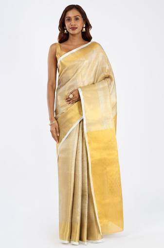 Mallipoo geometric woven design zari semi silk kasavu saree