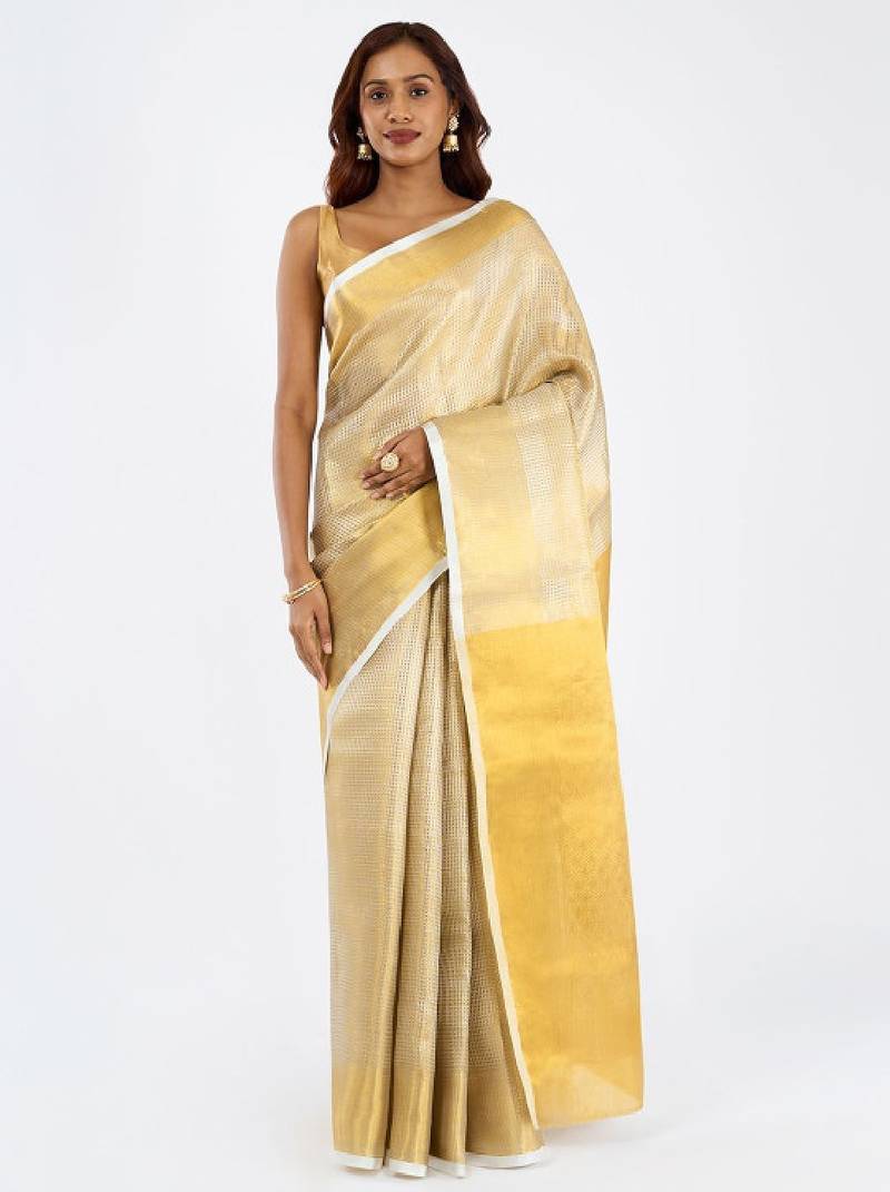 Mallipoo geometric woven design zari semi silk kasavu saree