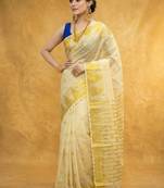 Golden tissue temple polka jacquard zari border running blouse sarees