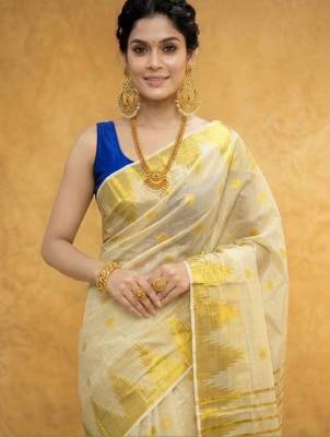 golden tissue temple polka jacquard zari border running saree 2