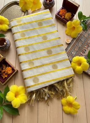 golden tissue temple polka jacquard zari border running saree 3