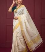 Block chakra zari woven cotton kasavu orange border sarees