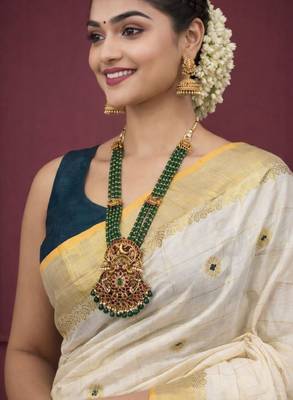 off white pure cotton kerala kasavu saree with zari design 3