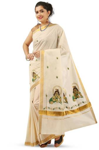 Ethnic motifs zari pure cotton kasavu saree