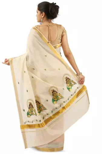 Ethnic motifs zari pure cotton kasavu saree