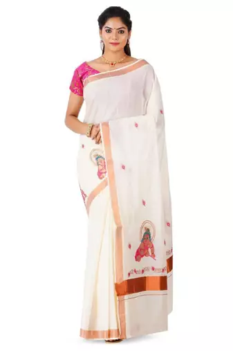 Ethnic motifs zari pure cotton kasavu saree